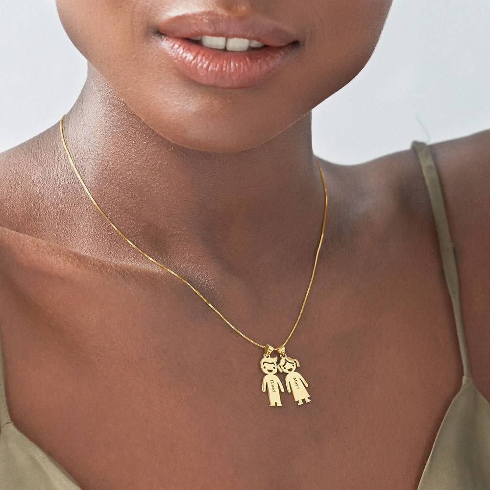 Mother's Necklace with Children Charms in 10K Yellow Gold-4 product photo
