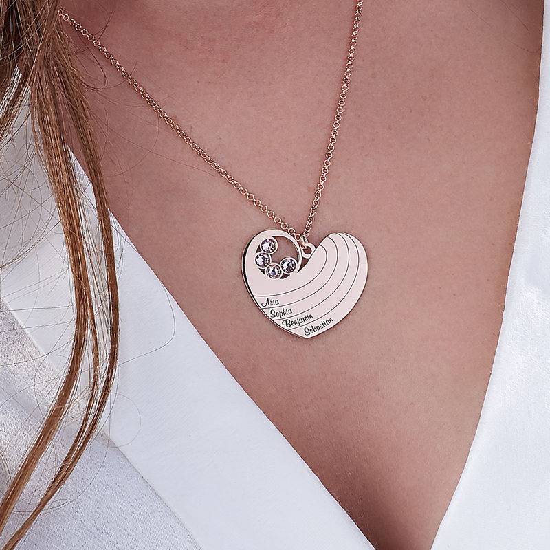 Mother Heart Necklace with Birthstones in Rose Gold Plating-4 product photo
