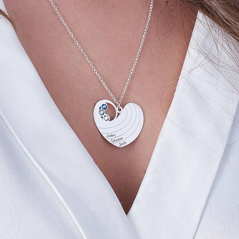 Mother Heart Necklace with Birthstones in Silver Sterling product photo