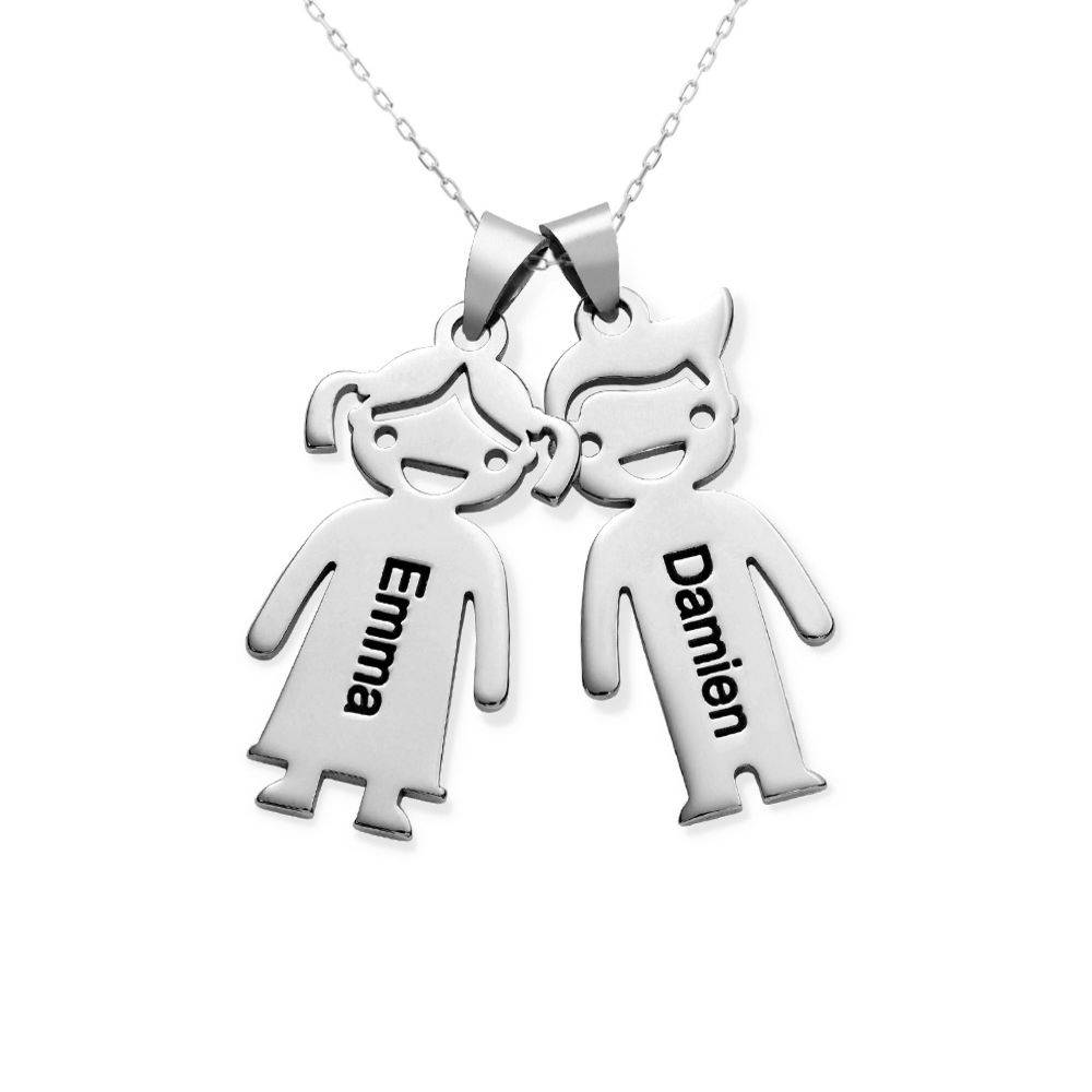 Mother’s Necklace with Children Charms in 10K White Gold-1 product photo