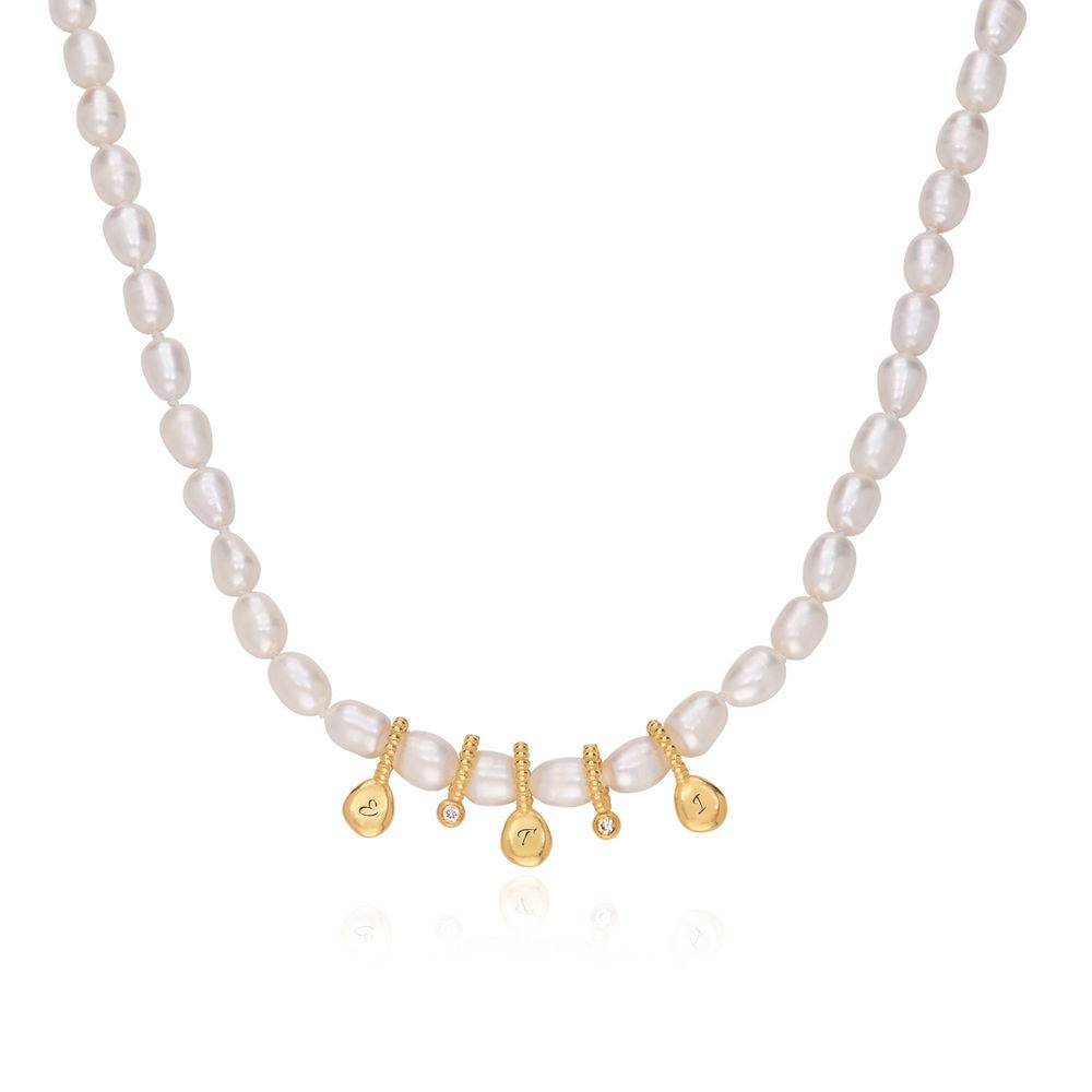 Julia Diamond Pearl Initial Necklace in Gold Plating product photo