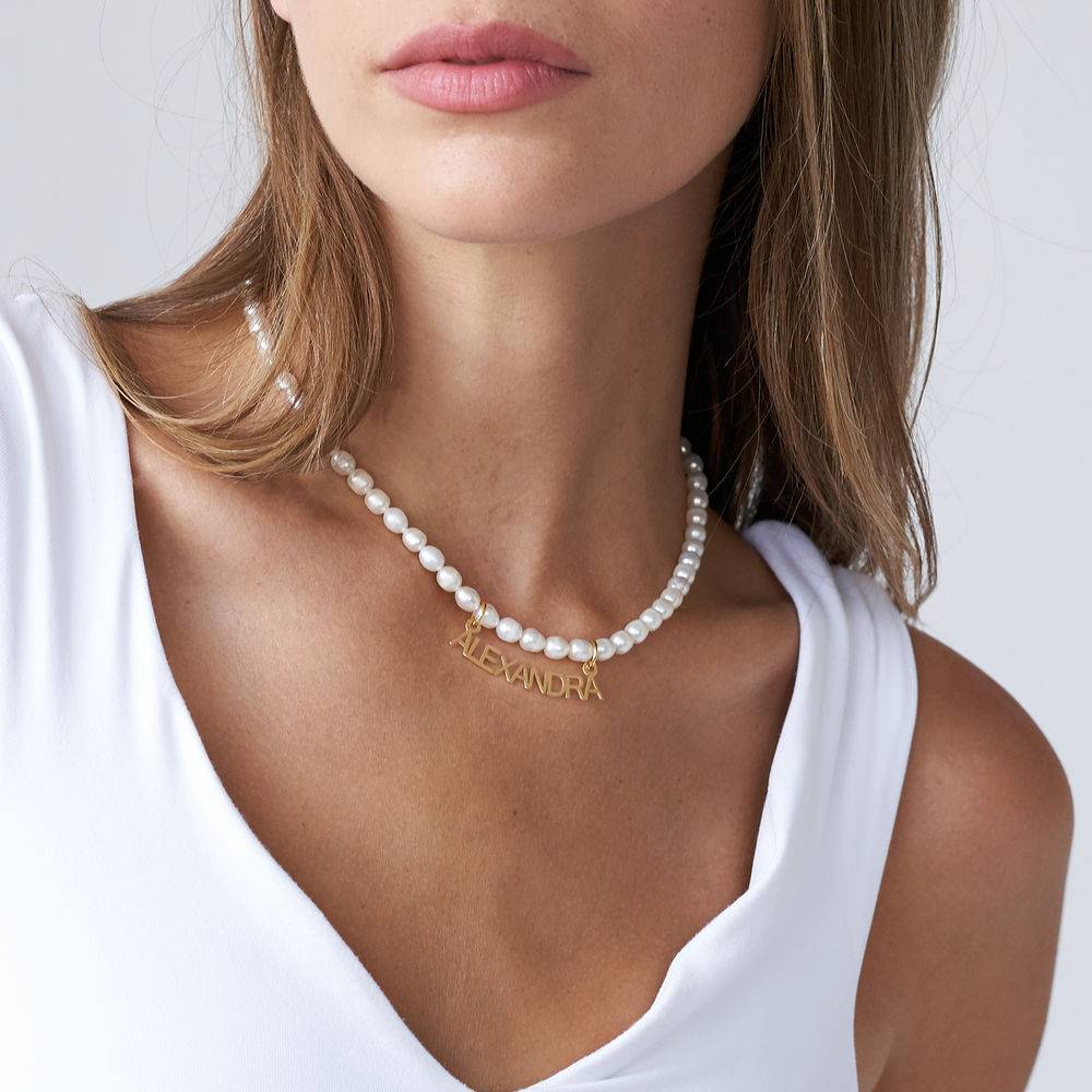 Chiara Pearl Name Necklace in Vermeil-3 product photo