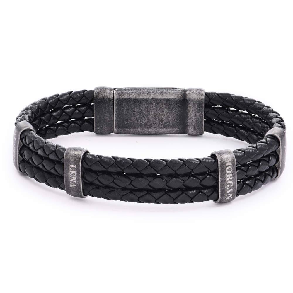 Oxide Vertical Tags Men Braided Leather Bracelet-2 product photo