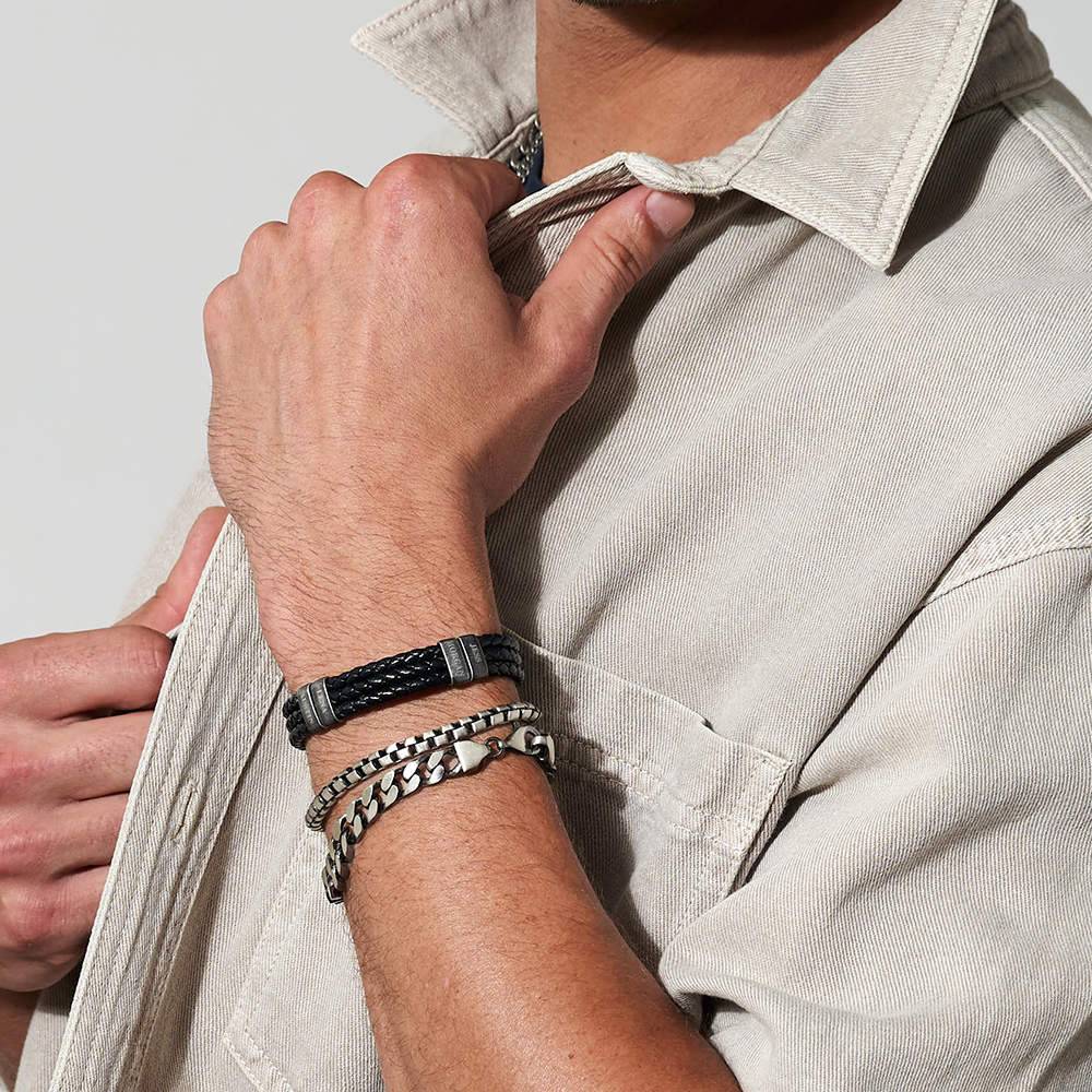 Oxide Vertical Tags Men Braided Leather Bracelet-7 product photo