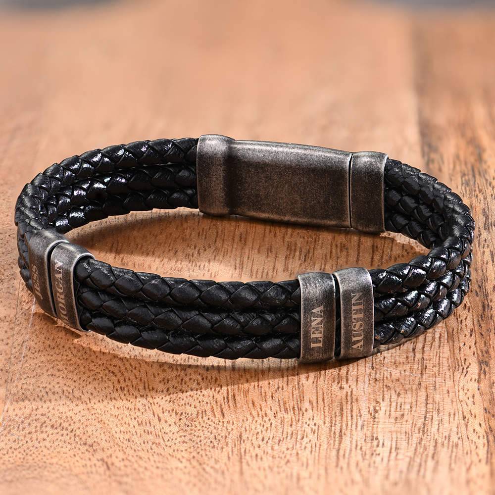 Oxide Vertical Tags Men Braided Leather Bracelet product photo