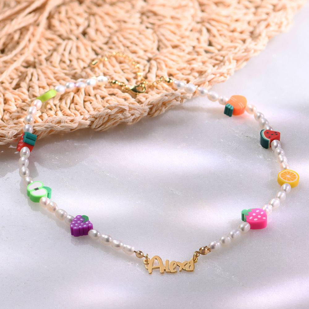 Pearl Fruit-Shake Name Necklace in Gold Plating-3 product photo