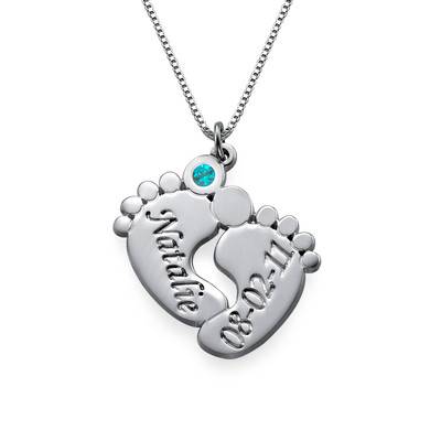 Engraved Baby Feet Jewelry with Birthstone-2 product photo