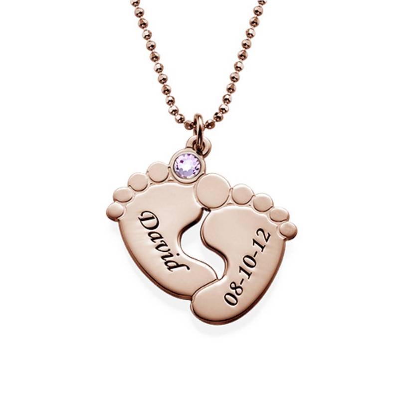 Personalized Baby Feet Necklace with Birthstones - Rose Gold Plated-2 product photo