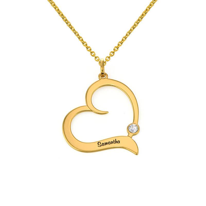 Personalized Birthstone Heart Necklace in 18K Gold Vermeil-2 product photo