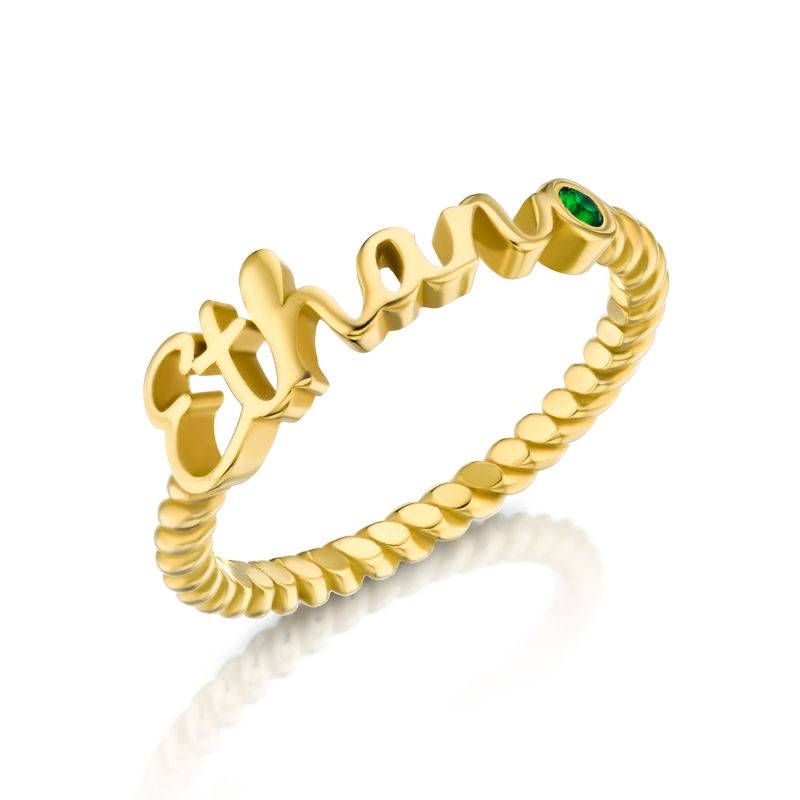 Personalized Birthstone Name Ring with Rope Band in Gold Plating-1 product photo