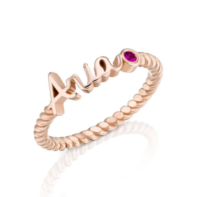 Personalized Birthstone Name Ring with Rope Band in Rose Gold Plating-1 product photo