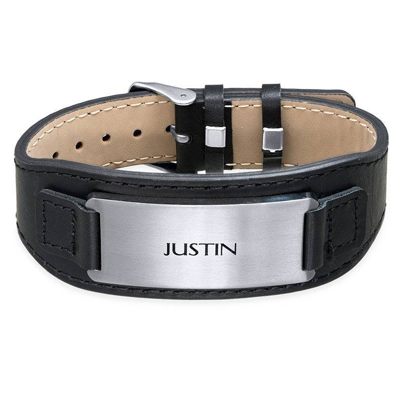 Mens ID Bracelet in Black Leather-2 product photo