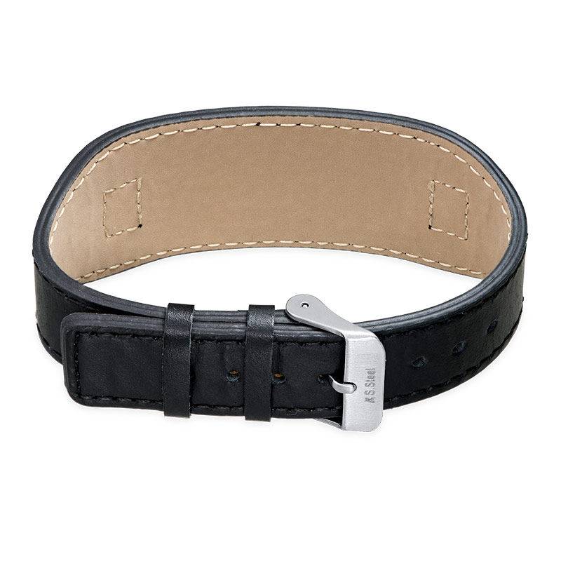 Mens ID Bracelet in Black Leather product photo