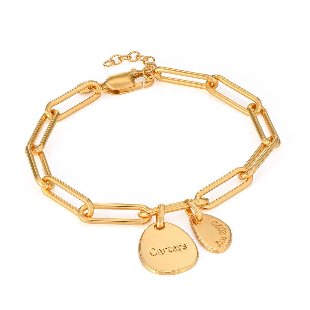Personalized Chain Link Bracelet  with Engraved Charms in 18K Gold Plating-2 product photo
