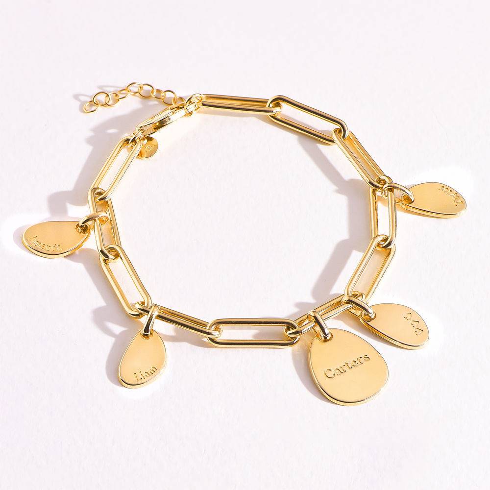 Personalized Chain Link Bracelet  with Engraved Charms in 18K Gold Plating-5 product photo