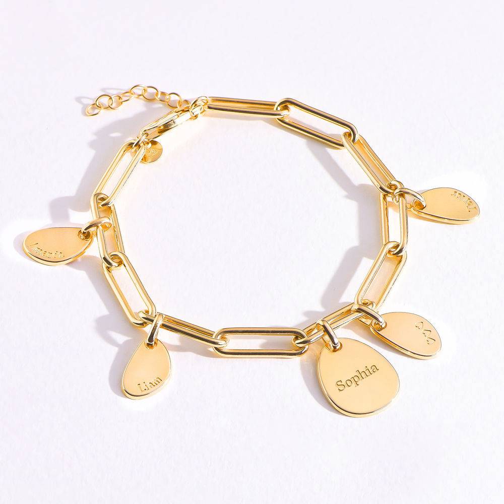 Personalized Chain Link Bracelet  with Engraved Charms in 18K Gold Vermeil-5 product photo