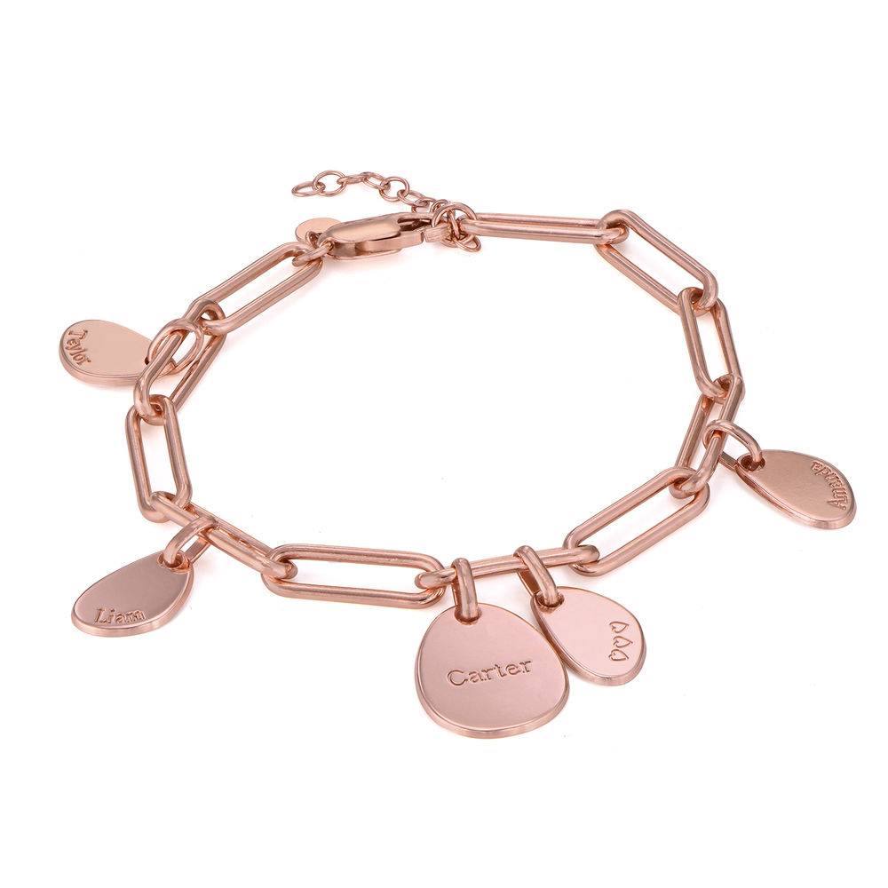 Personalized Chain Link Bracelet with Engraved Charms in 18K Rose Gold Plating product photo