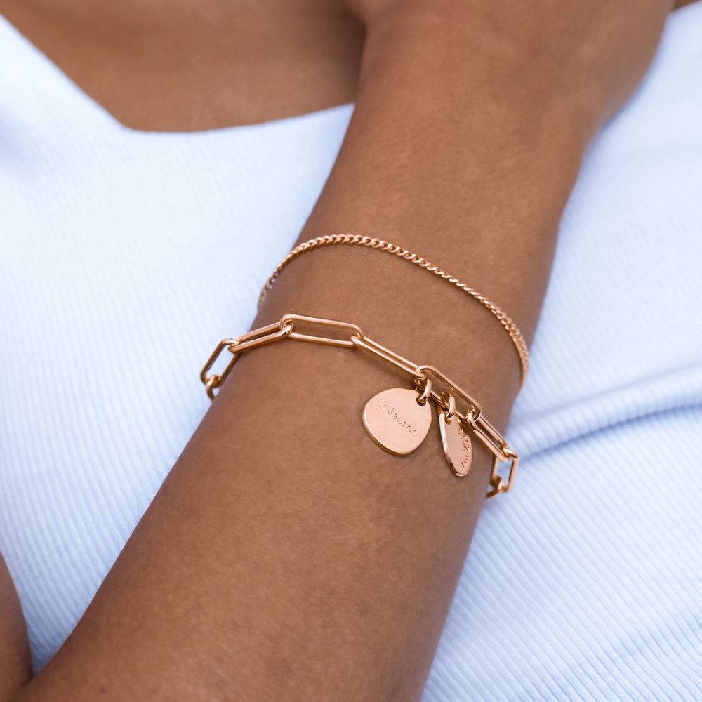Personalized Chain Link Bracelet  with Engraved Charms in 18K Rose Gold Plating-4 product photo
