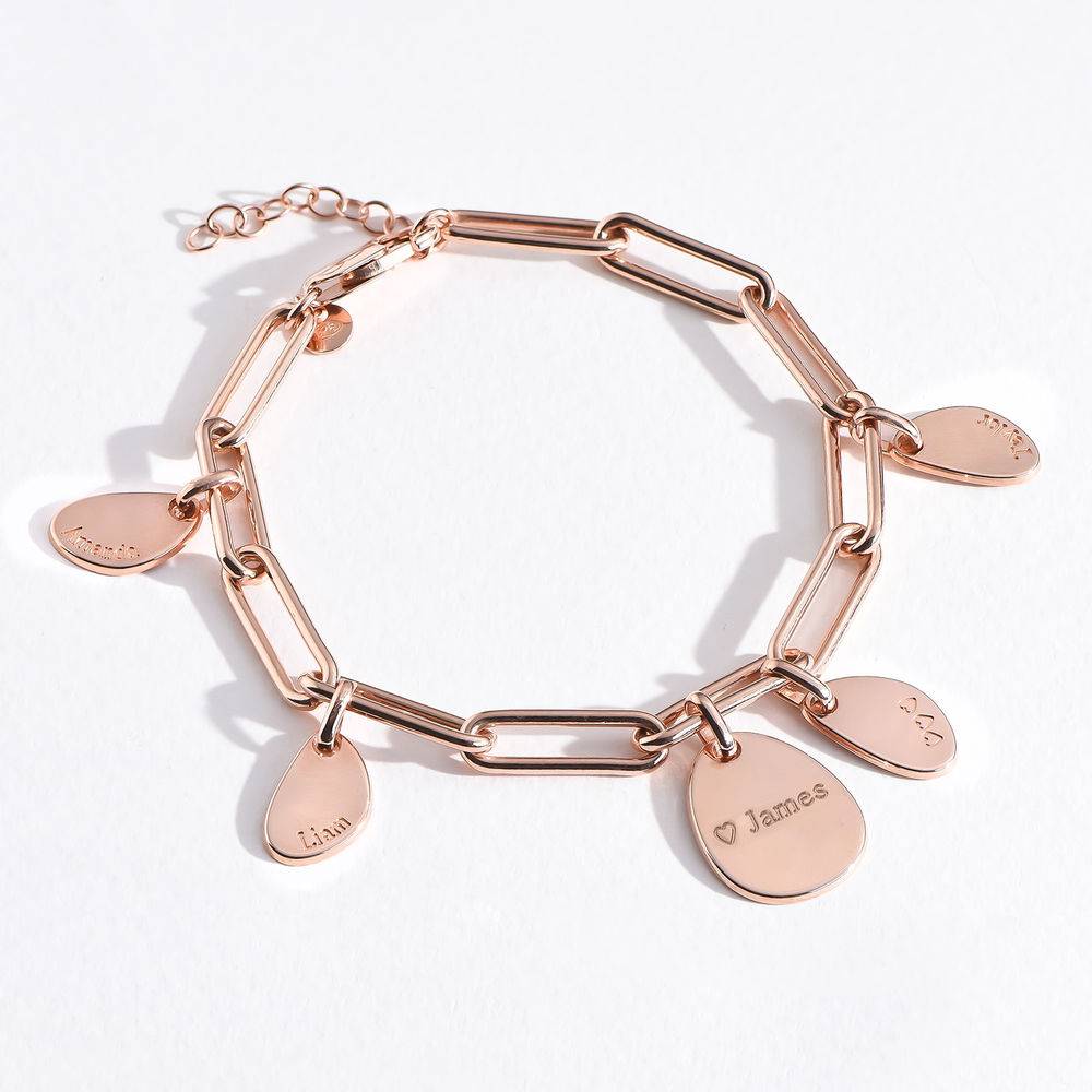 Personalized Chain Link Bracelet  with Engraved Charms in 18K Rose Gold Plating-5 product photo