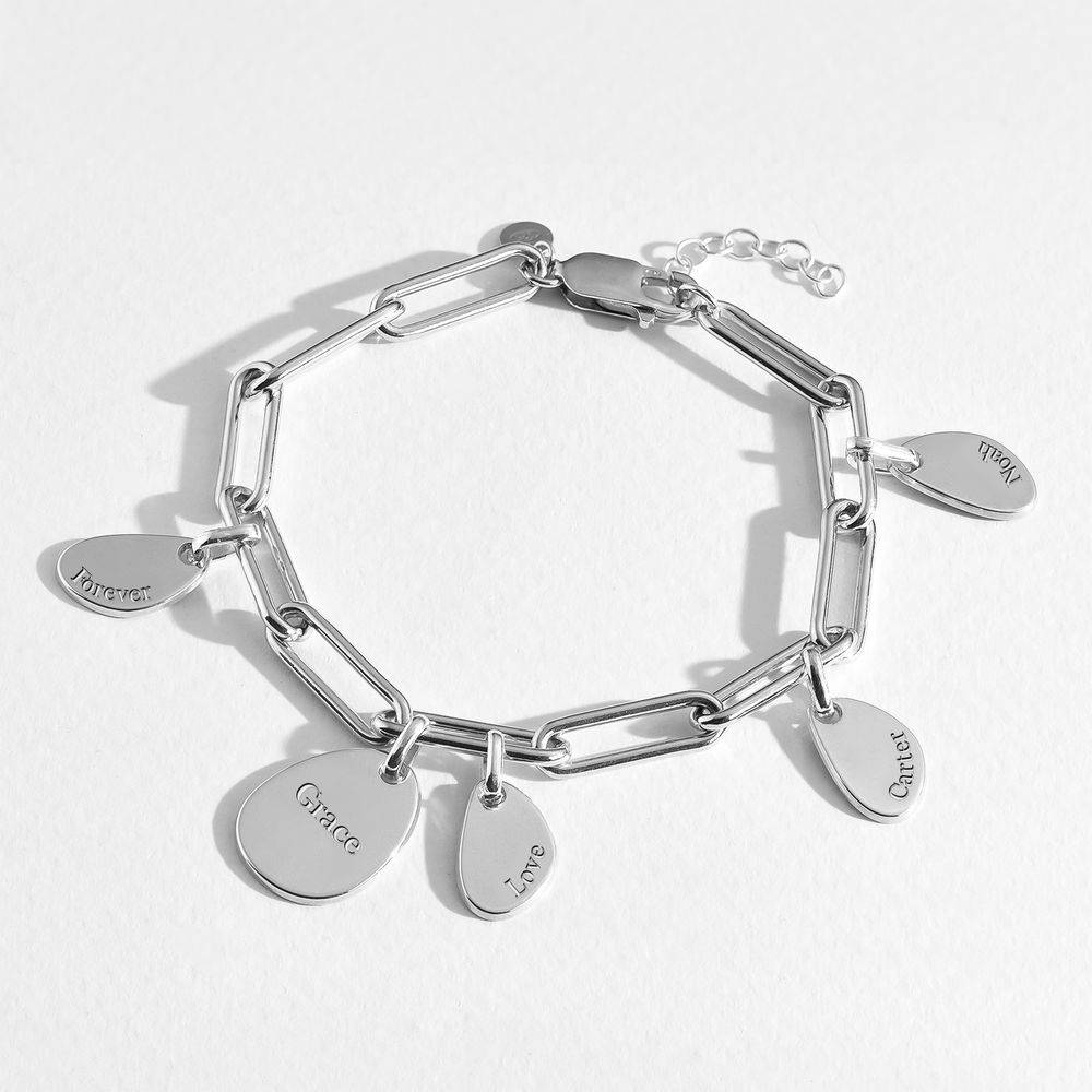 Personalized Chain Link Bracelet with Engraved Charms in Sterling Silver product photo