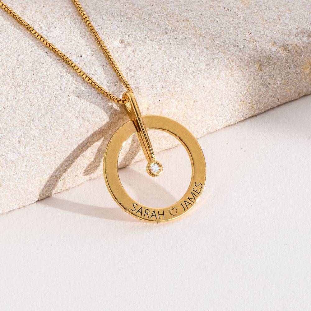 Personalized Circle Necklace with Diamond in 18K Gold Plating-5 product photo