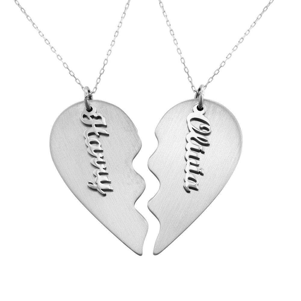 Engraved Couple Heart Necklace in Matte 10k White Gold-1 product photo