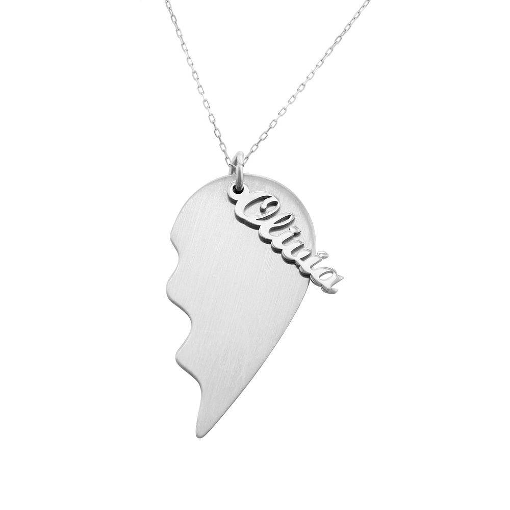 Engraved Couple Heart Necklace in Matte 10k White Gold-4 product photo