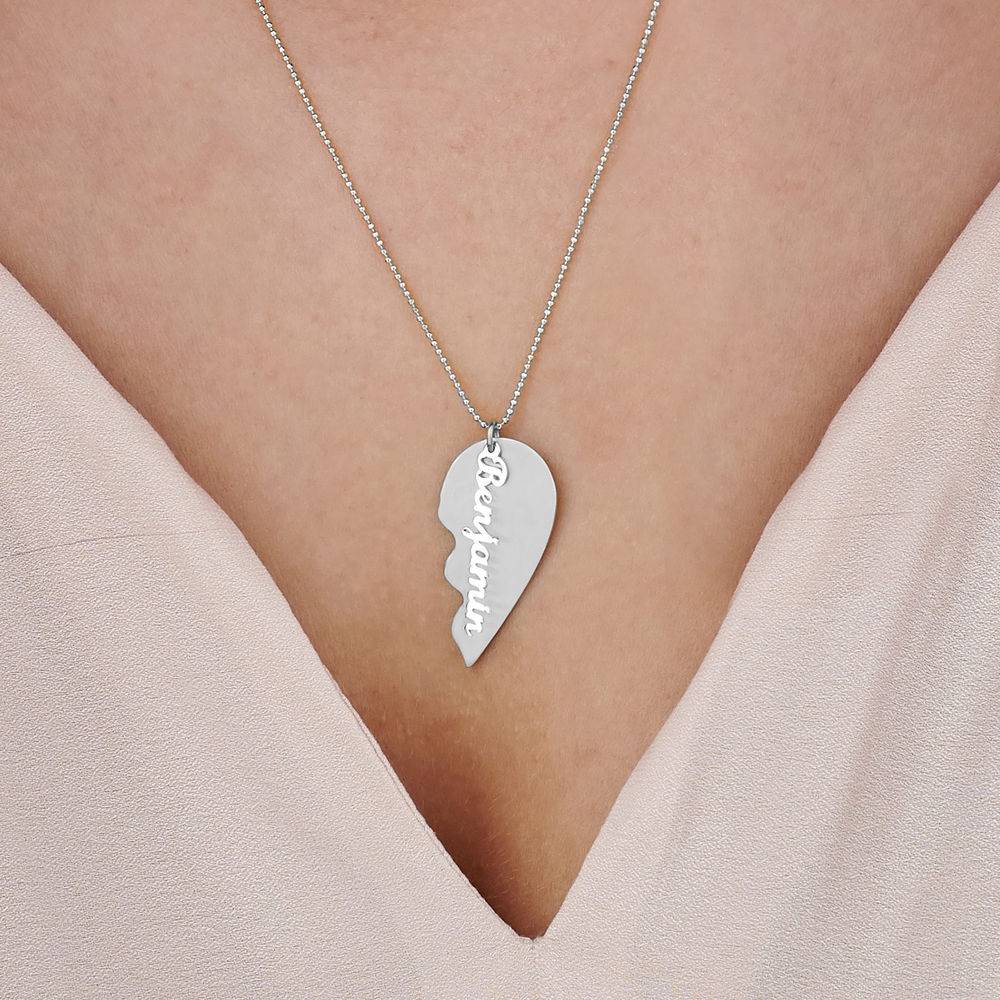 Engraved Couple Heart Necklace in Matte 10k White Gold-5 product photo