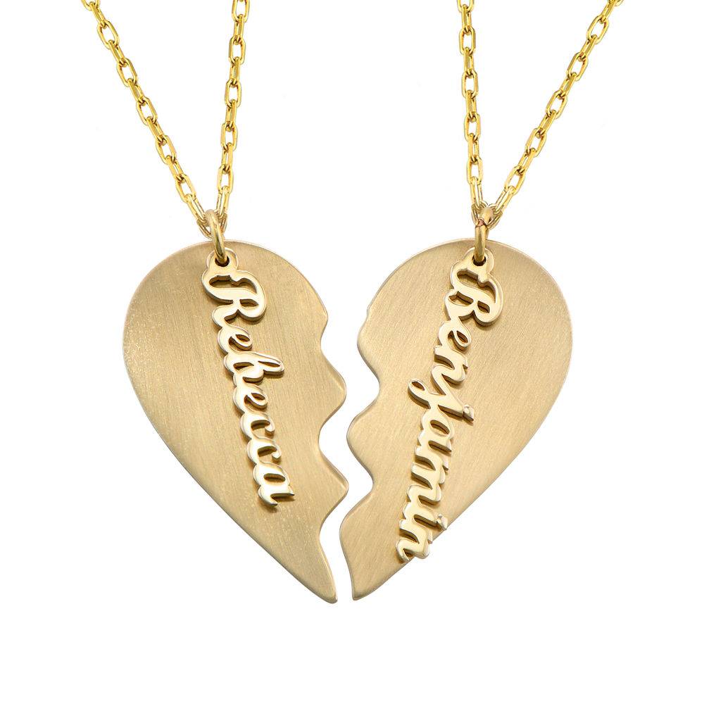 Engraved Couple Heart Necklace in Matte 10k Gold-2 product photo