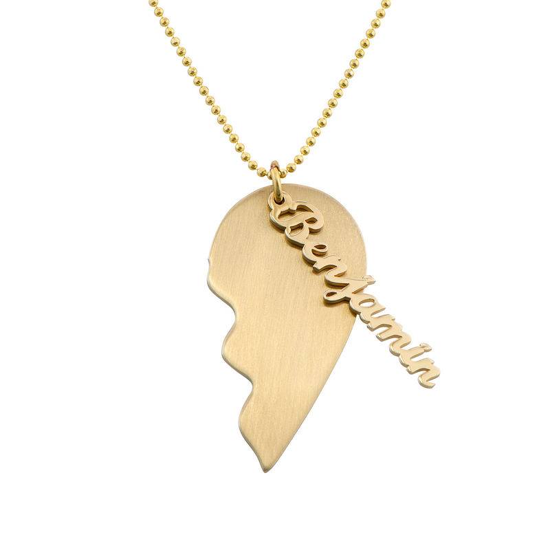 Engraved Couple Heart Necklace in Matte 10k Gold-4 product photo
