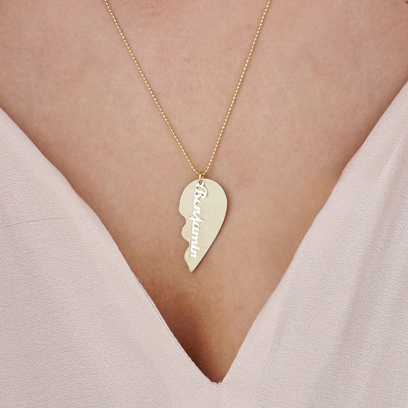 Engraved Couple Heart Necklace in Matte 10k Gold-3 product photo