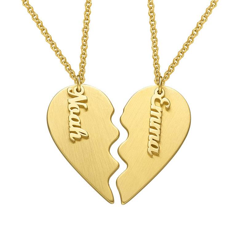 Engraved Couple Heart Necklace in Matte Gold Plating-1 product photo
