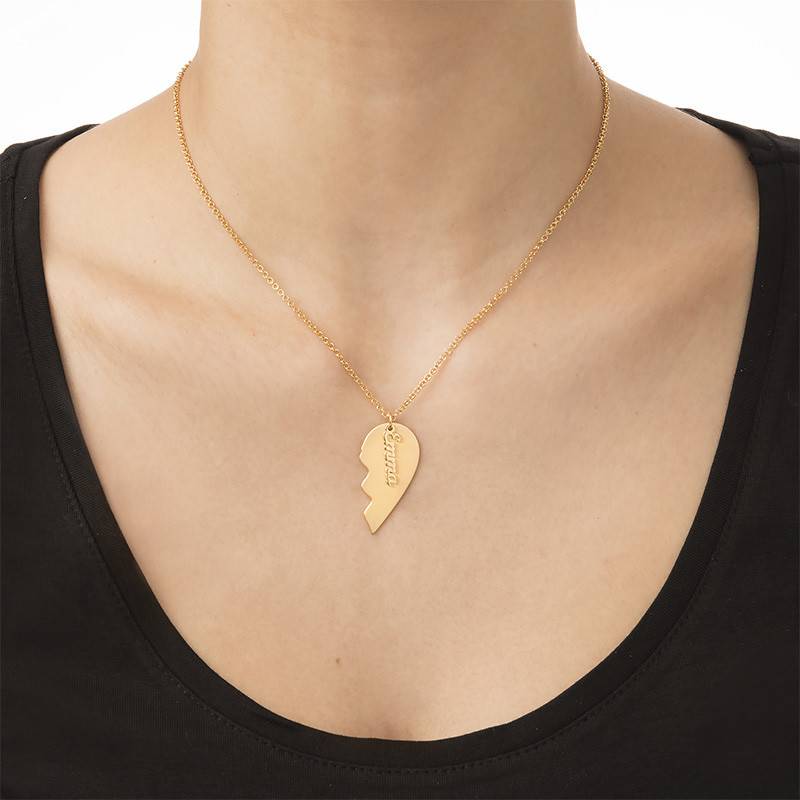 Engraved Couple Heart Necklace in Matte Gold Plating-2 product photo