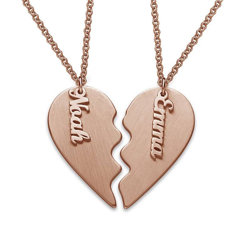 Engraved Couple Heart Necklace in Matte Rose Gold Plating-4 product photo
