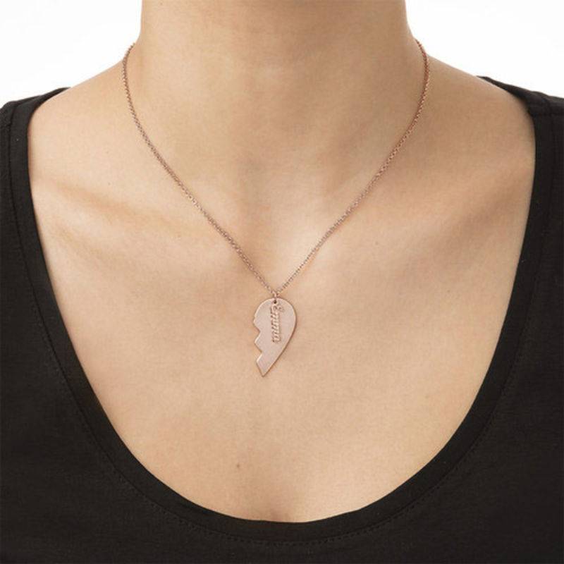 Engraved Couple Heart Necklace in Matte Rose Gold Plating-2 product photo