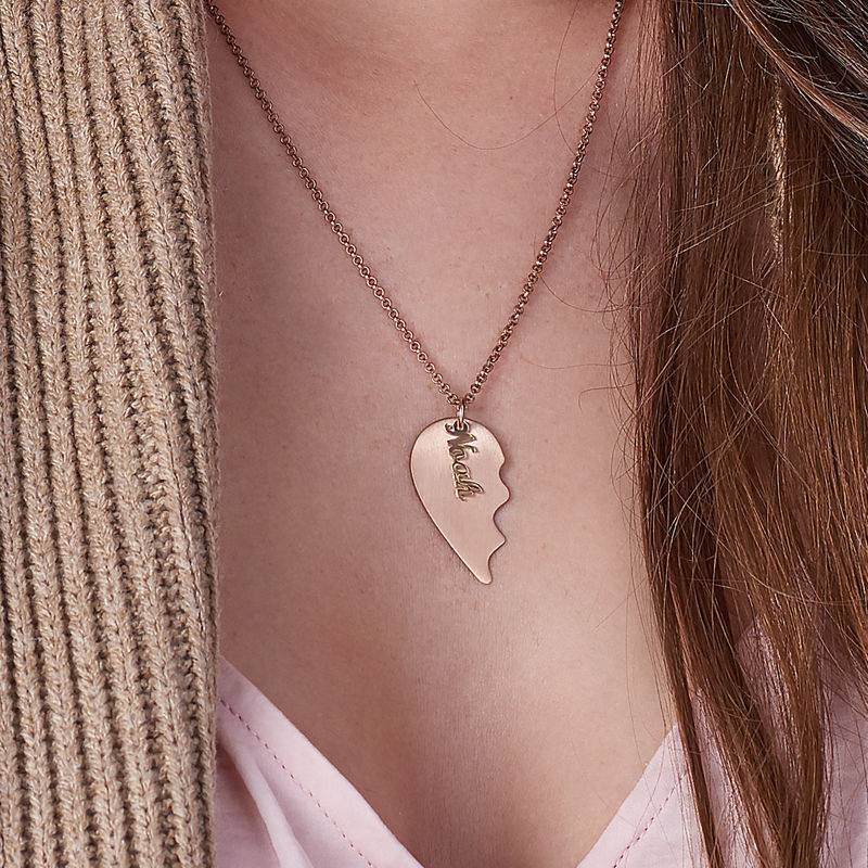 Engraved Couple Heart Necklace in Matte Rose Gold Plating-3 product photo