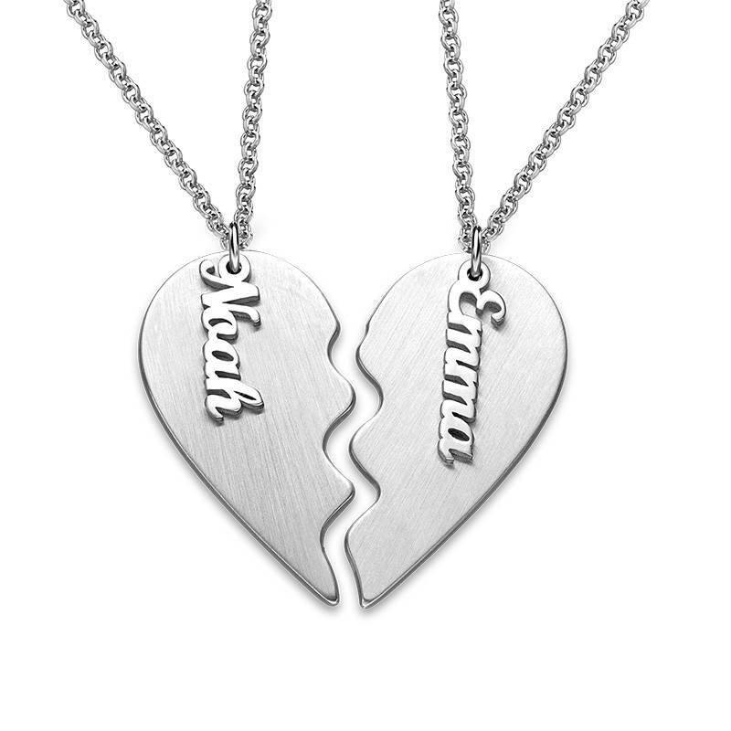 Engraved Couple Heart Necklace in Matte Silver-1 product photo