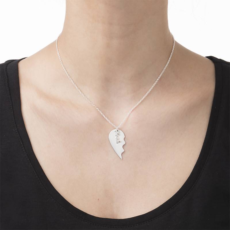 Engraved Couple Heart Necklace in Matte Silver-3 product photo