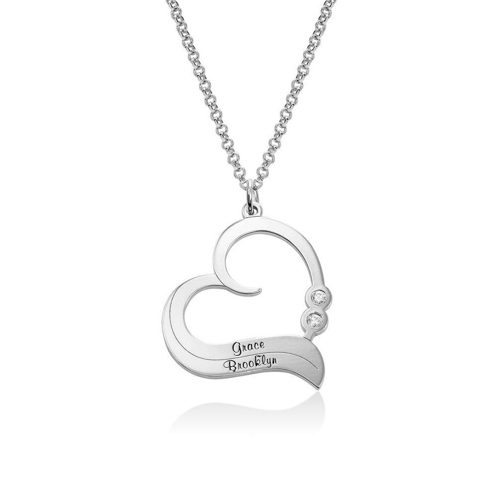 Personalized Heart Necklace in Sterling Silver with Diamond-3 product photo