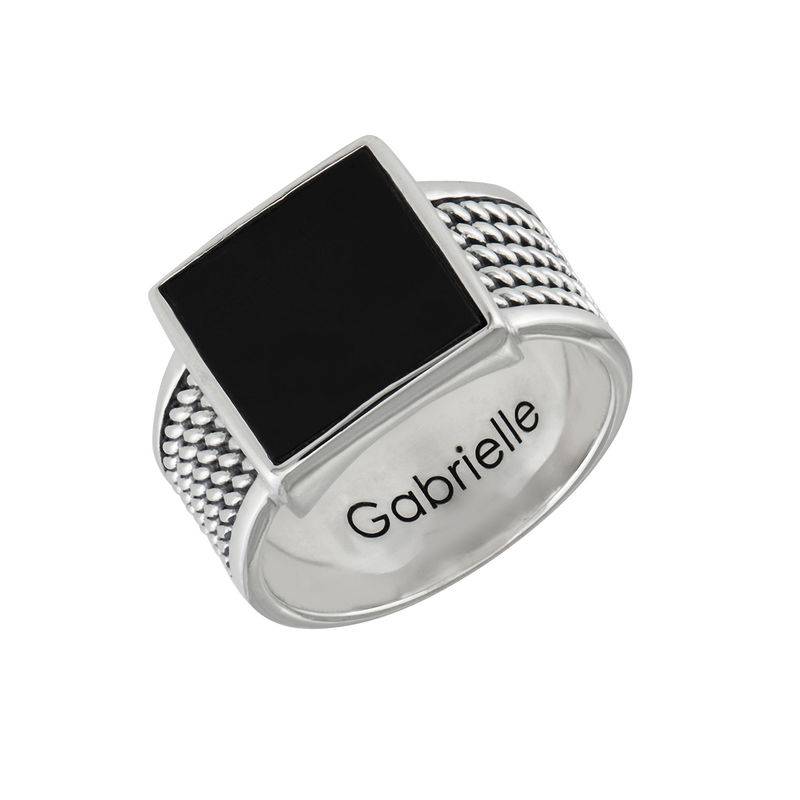 Personalized Men's Black Onyx Stone Square Ring product photo