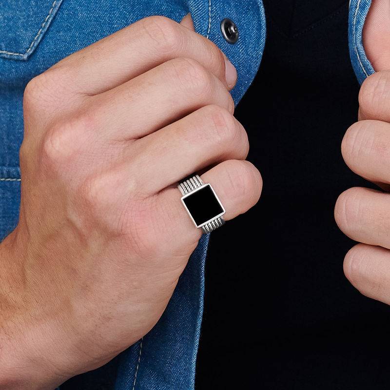 Personalized Men's Black Onyx Stone Square Ring-1 product photo