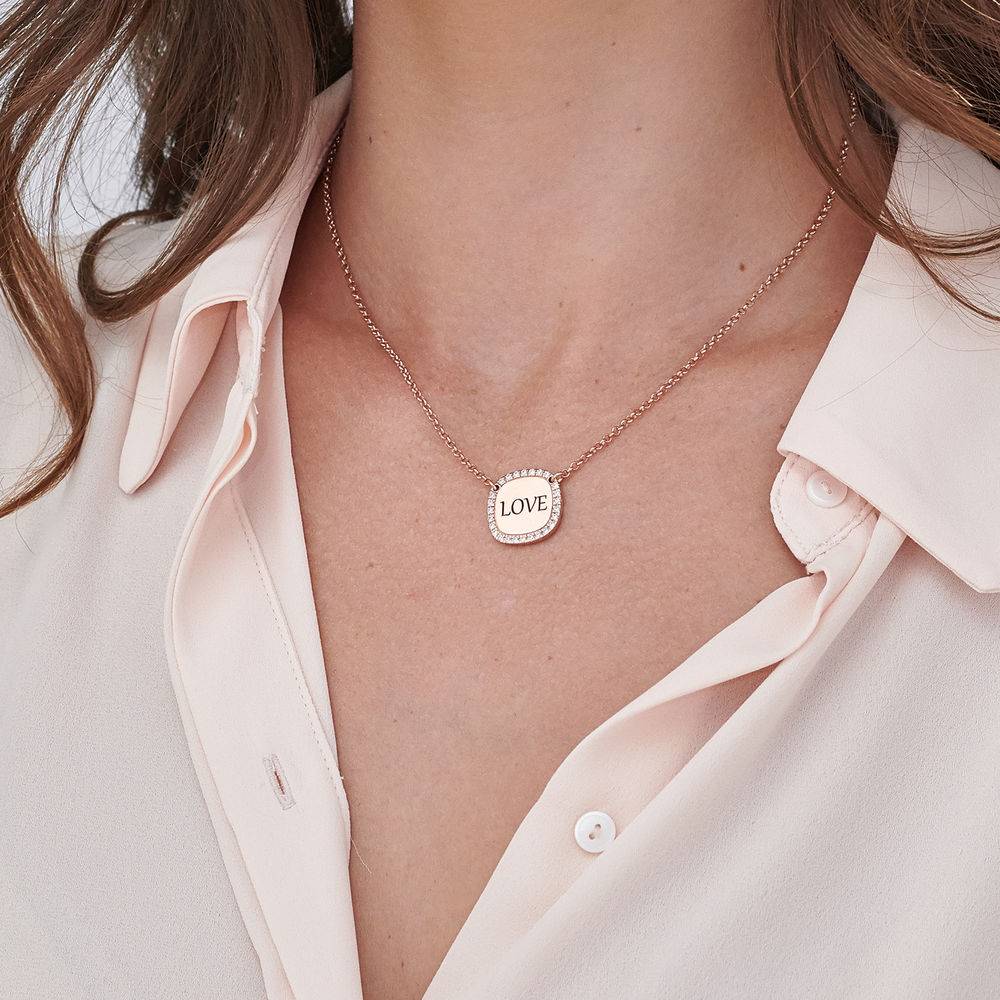 Personalized Square Cubic Zirconia Necklace in Rose Gold Plating product photo