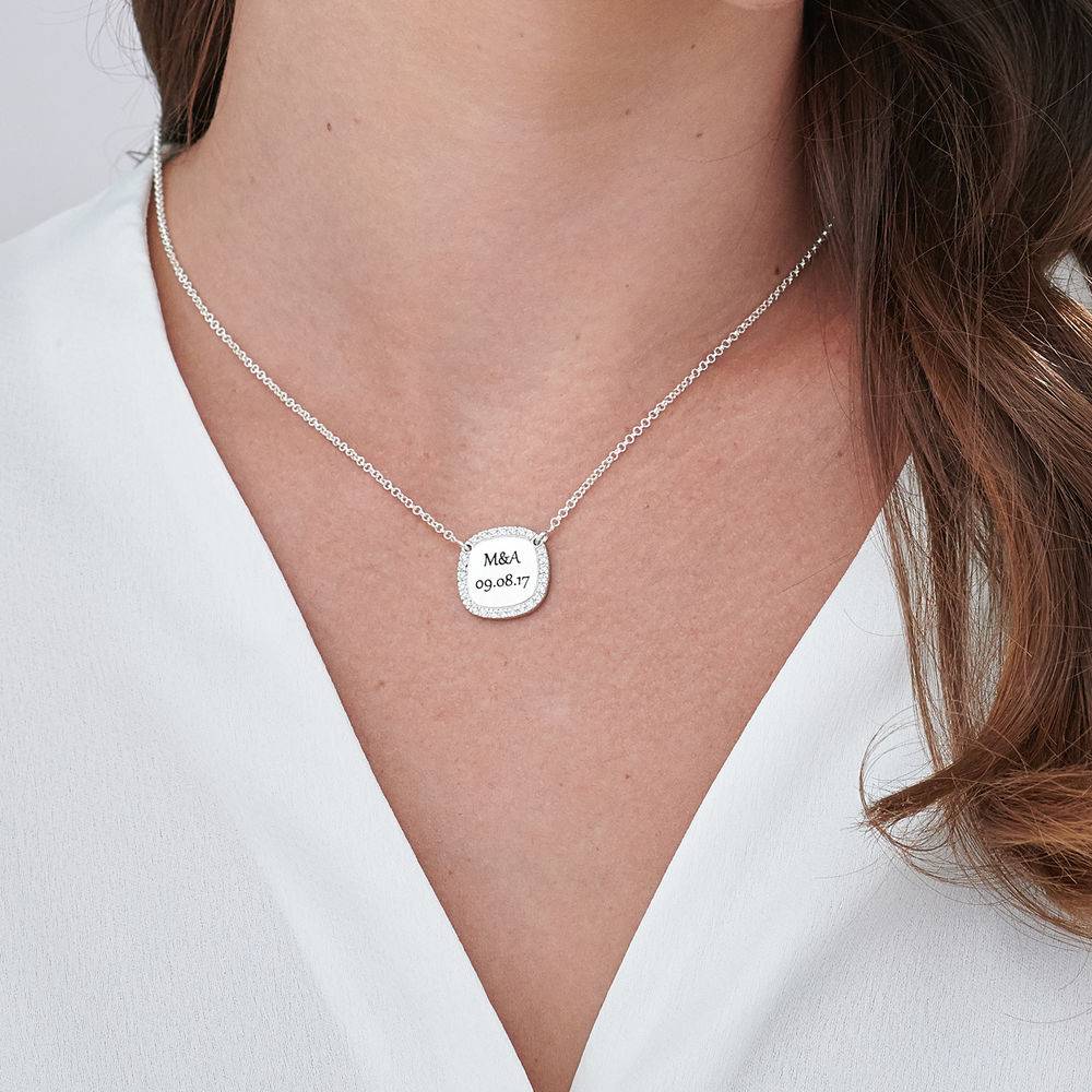 Personalized Square Cubic Zirconia Necklace in Silver-5 product photo