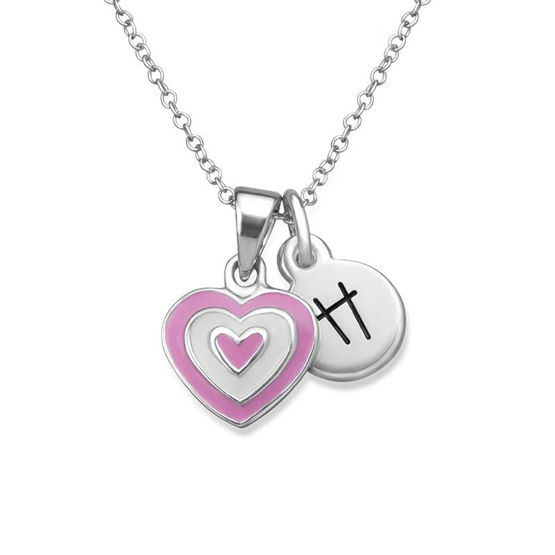 Pink Heart Necklace for Kids with Initial Charm product photo