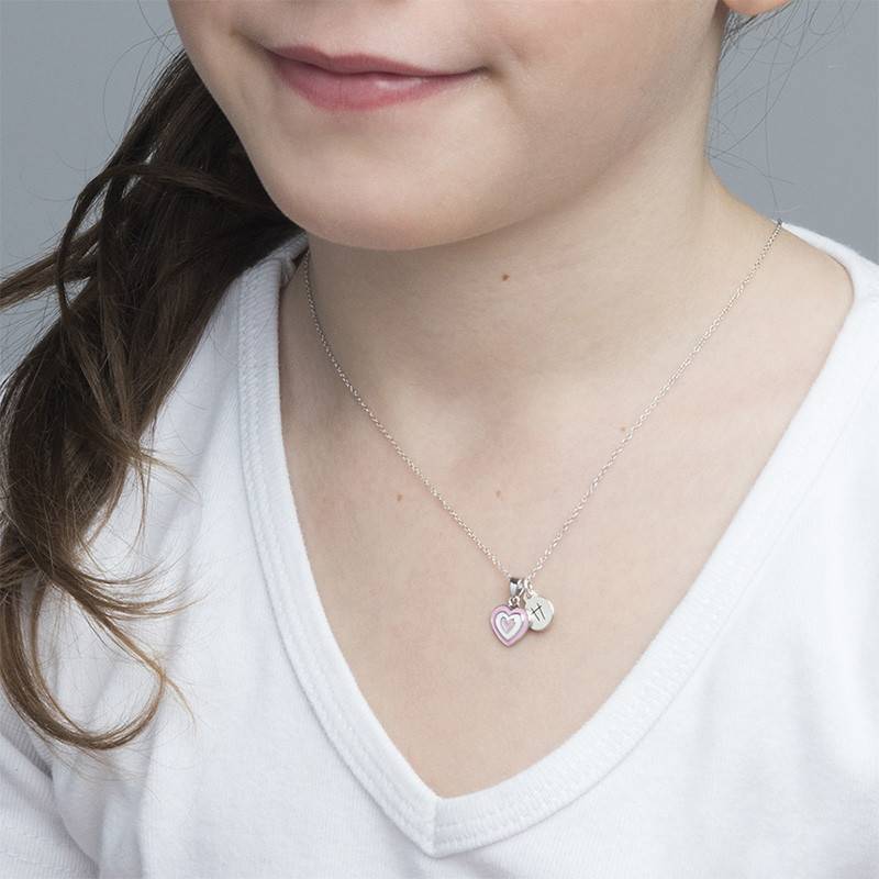 Pink Heart Necklace for Kids with Initial Charm-3 product photo
