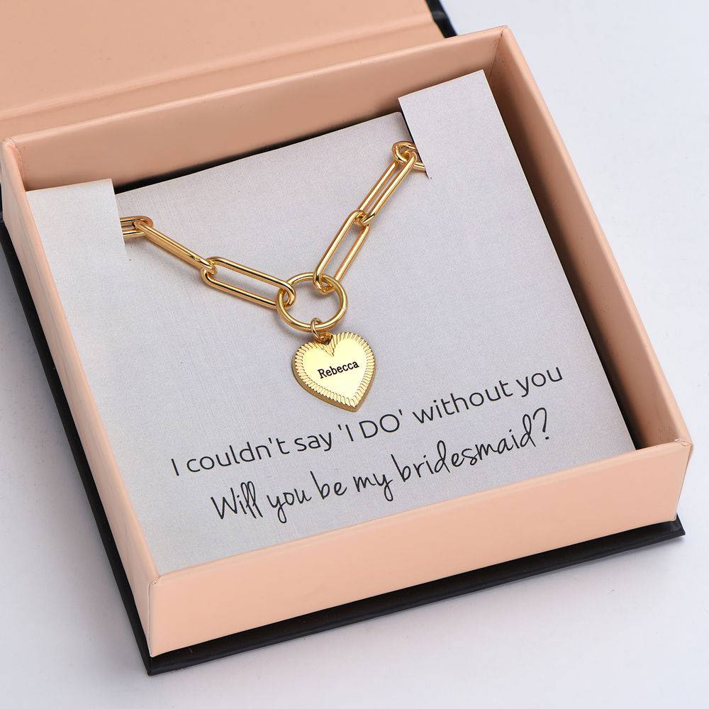 Please Be My Bridesmaid - Link Bracelet With Engraved Heart Pendant in 18K Gold Plating-1 product photo