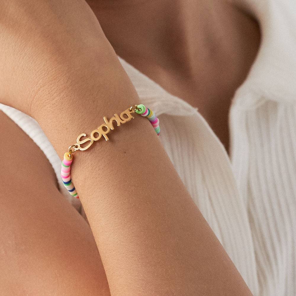 Rainbow Bead Girls Name Bracelet in Gold Plating-1 product photo