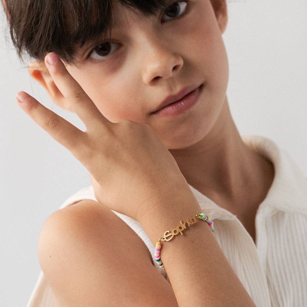 Rainbow Bead Girls Name Bracelet in Gold Plating-4 product photo