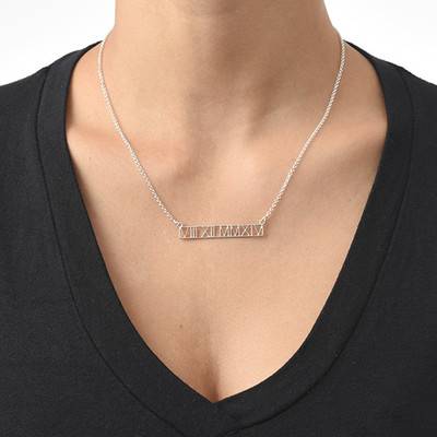 Roman Numeral Bar Necklace - Cut Out Design product photo