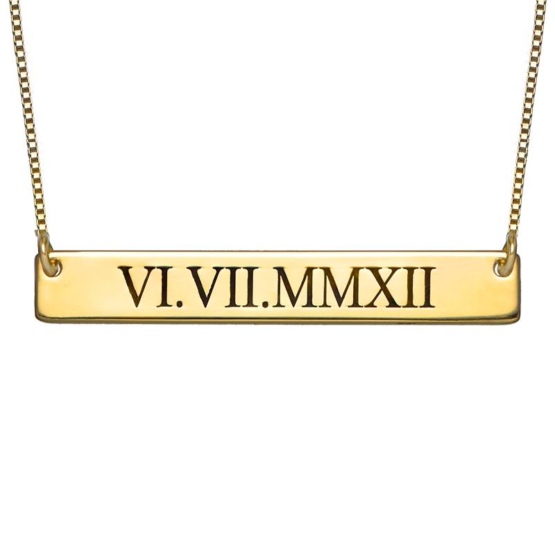 Roman Numeral Bar Necklace with Gold Plating-1 product photo